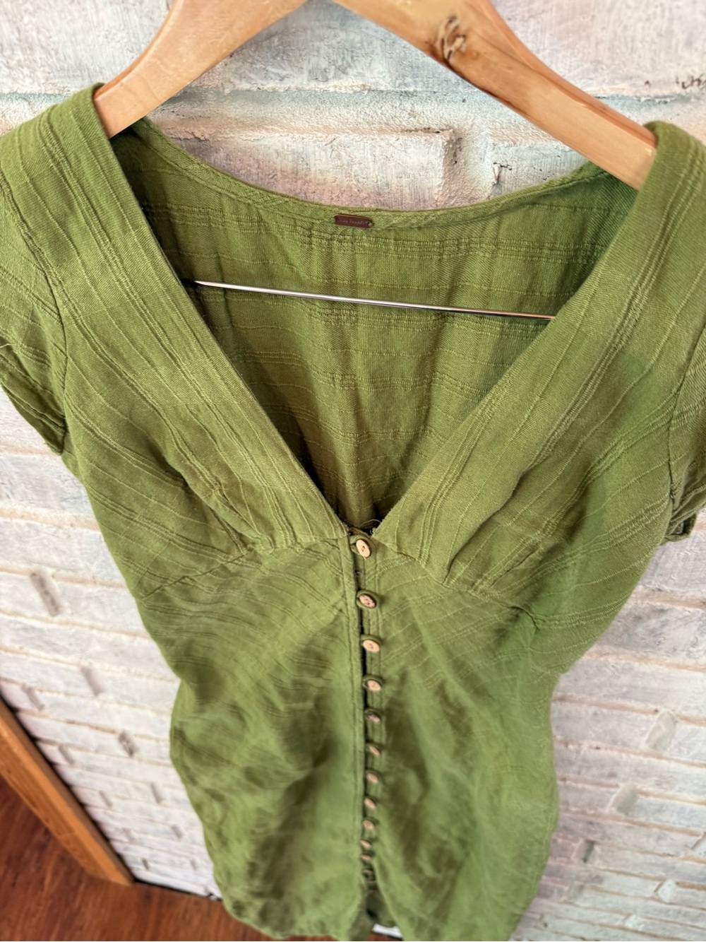 Free People Olive Green Button-Front Midi Dress - Picture 5 of 8